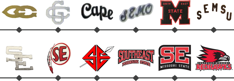 a line-up of all of Southeast's old logos from the very first to current